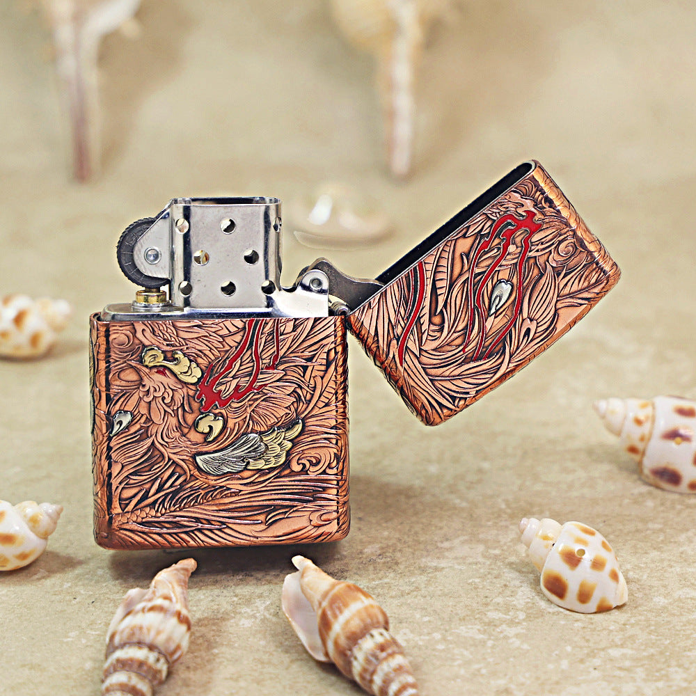 Zippo Solid 3d-embossed Copper Finish Serpent and Flame Case Bundle - CM17