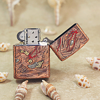 Zippo Solid 3d-embossed Copper Finish Serpent and Flame Case Bundle - CM17