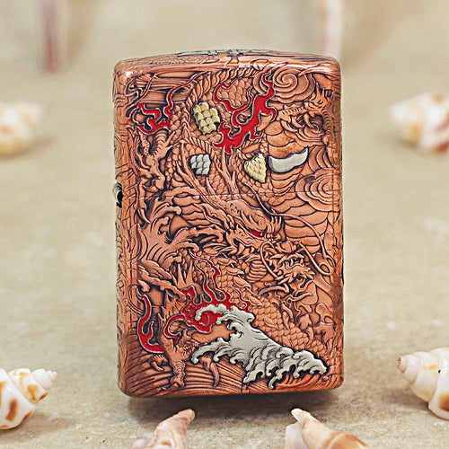 Zippo Solid 3d-embossed Copper Finish Serpent and Flame Case Bundle - CM17