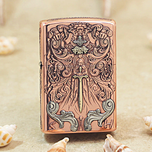 Zippo Solid 3d-embossed Copper Finish Sword of Judgment and Crucifix - CM18