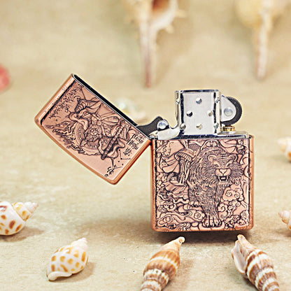 Zippo Solid 3d-embossed Copper Finish Zhao Gongming God of Riches on Tiger - CM34