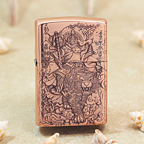 Zippo Solid 3d-embossed Copper Finish Zhao Gongming God of Riches on Tiger - CM34