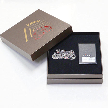 Zippo Solid 3d-embossed Dark Finish Motorcycle Figurine Case Bundle - CM11