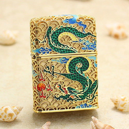 Zippo Solid 3d-embossed Serpent and Phoenix Bring Prosperity Pair Bundle - CM54
