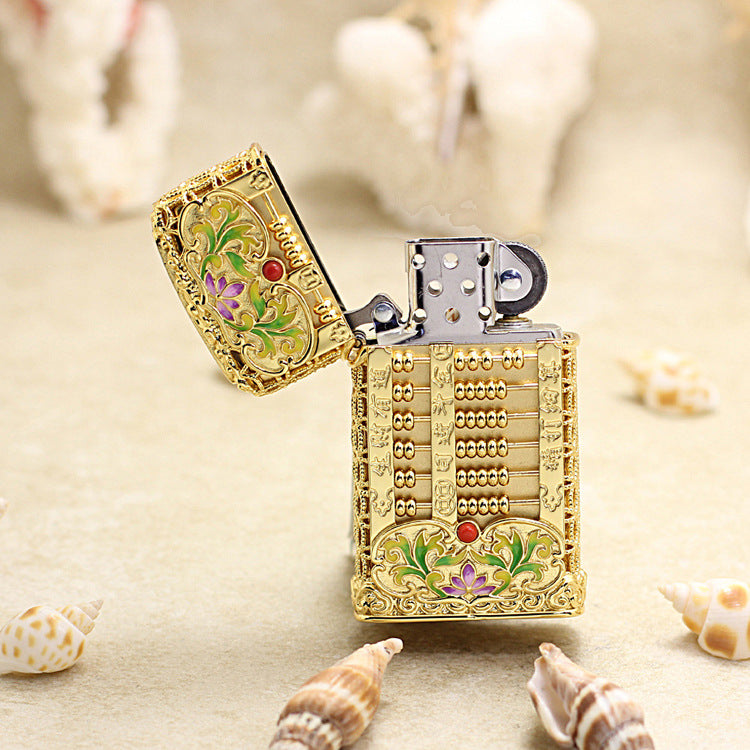 Zippo Solid 3d-embossed Gold Abacus and Lotus Filigree Slim Case Bundle - CM52