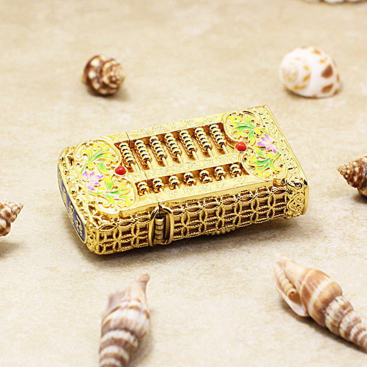 Zippo Solid 3d-embossed Gold Abacus and Lotus Filigree Slim Case Bundle - CM52