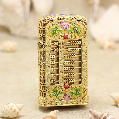 Zippo Solid 3d-embossed Gold Abacus and Lotus Filigree Slim Case Bundle - CM52