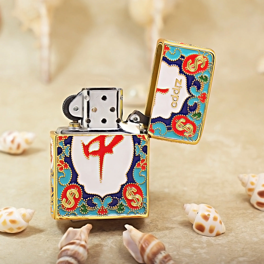 Zippo Solid 3d-embossed Gold Enamel Prosperity Mahjong Tile Case - CM22