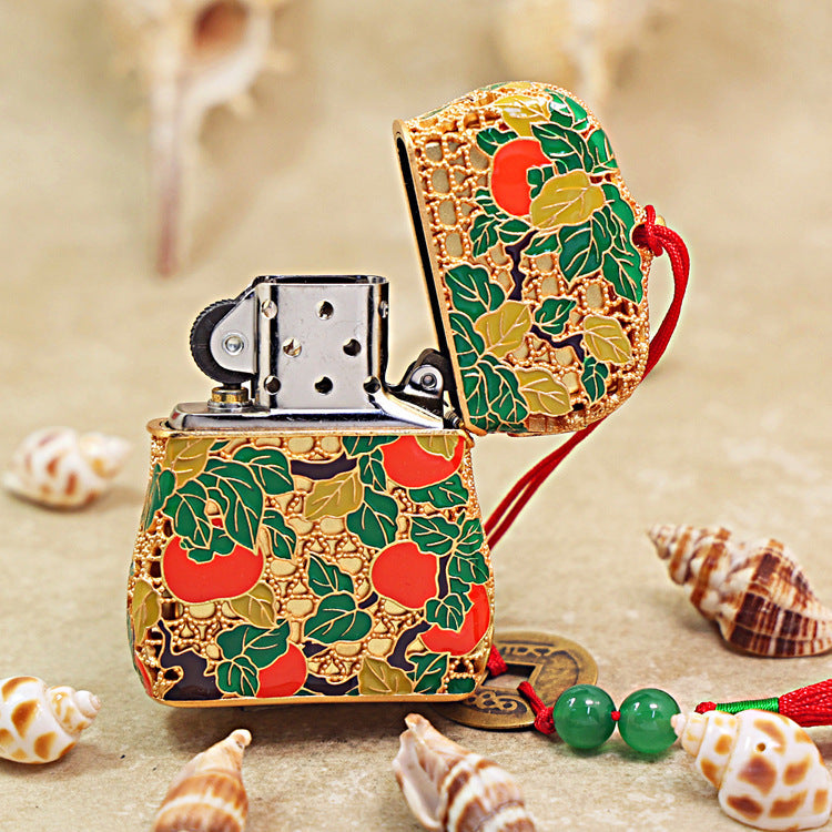 Zippo Solid 3d-embossed Gold Filigree Persimmon Gourd Good Fortune Case Bundle - CM37