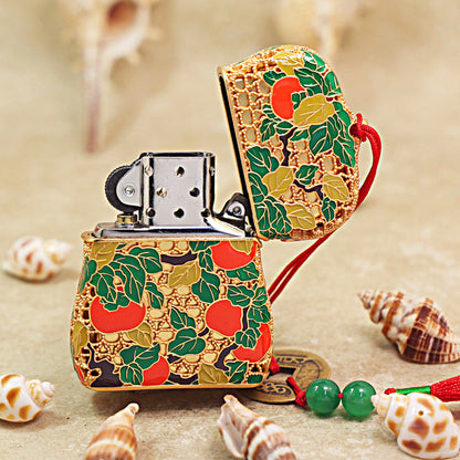 Zippo Solid 3d-embossed Gold Filigree Persimmon Gourd Good Fortune Case Bundle - CM37