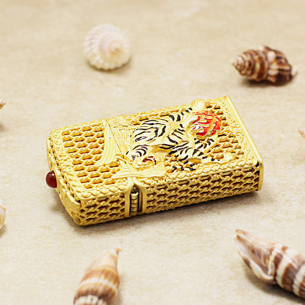 Zippo Solid 3d-embossed Gold Filigree Winged Tiger Case Bundle - CM53