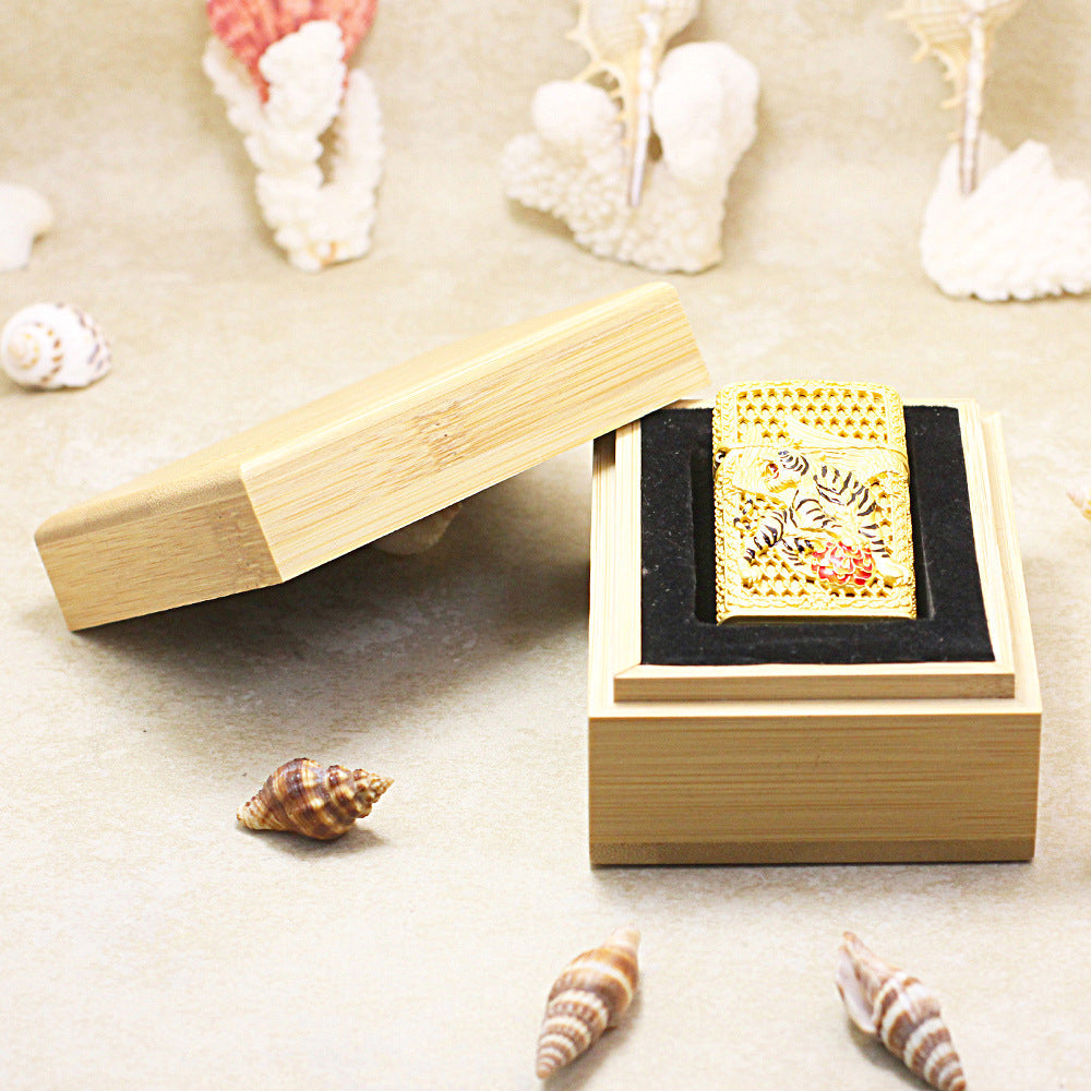 Zippo Solid 3d-embossed Gold Filigree Winged Tiger Case Bundle - CM53