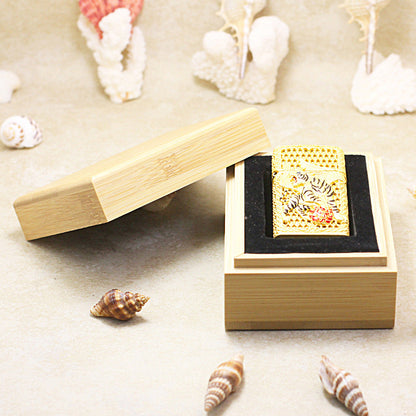 Zippo Solid 3d-embossed Gold Filigree Winged Tiger Case Bundle - CM53