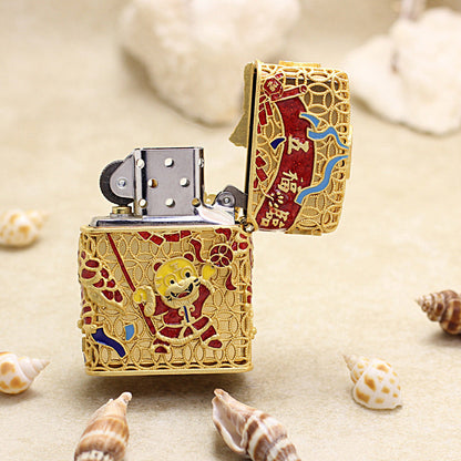Zippo Solid 3d-embossed Gold Lion Dance and Tiger Zodiac Case Bundle - CM23