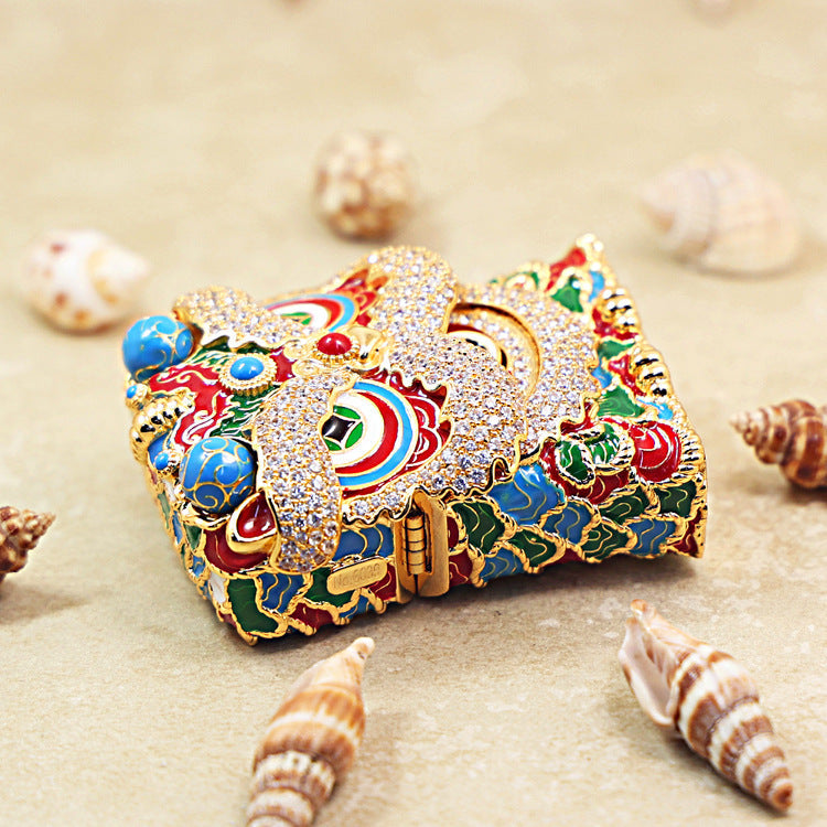 Zippo Solid 3d-embossed Gold and Gemstone Lion Dance Head Case Bundle - CM41