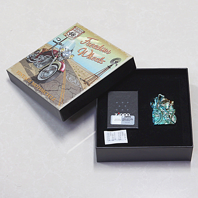Zippo Solid 3d-embossed Iridescent Steel Motorcycle Engine Case Bundle - CM48