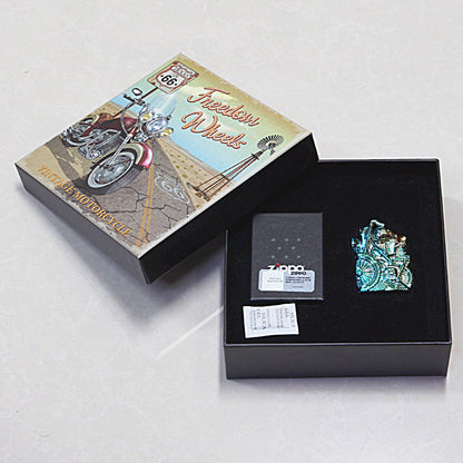 Zippo Solid 3d-embossed Iridescent Steel Motorcycle Engine Case Bundle - CM48