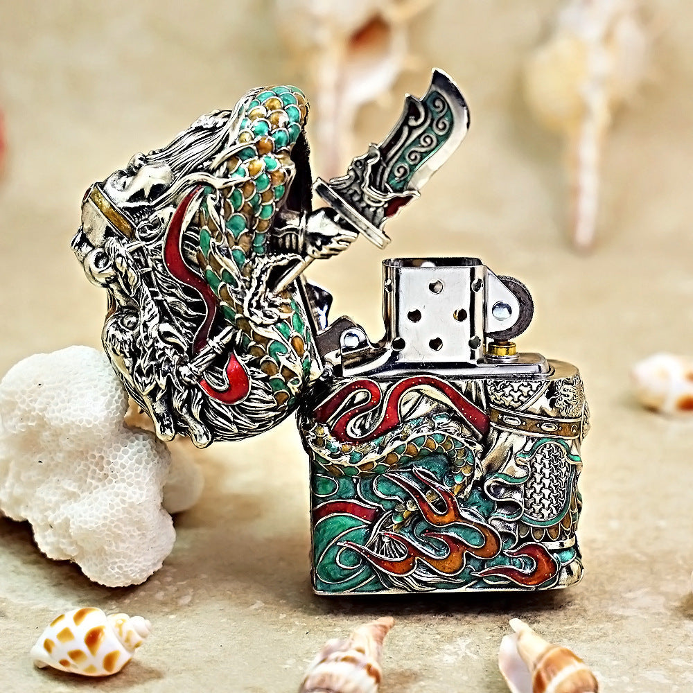 Zippo Solid 3d-embossed Multi Hue Enamel Guan Yu and Serpent Case Bundle - CM28