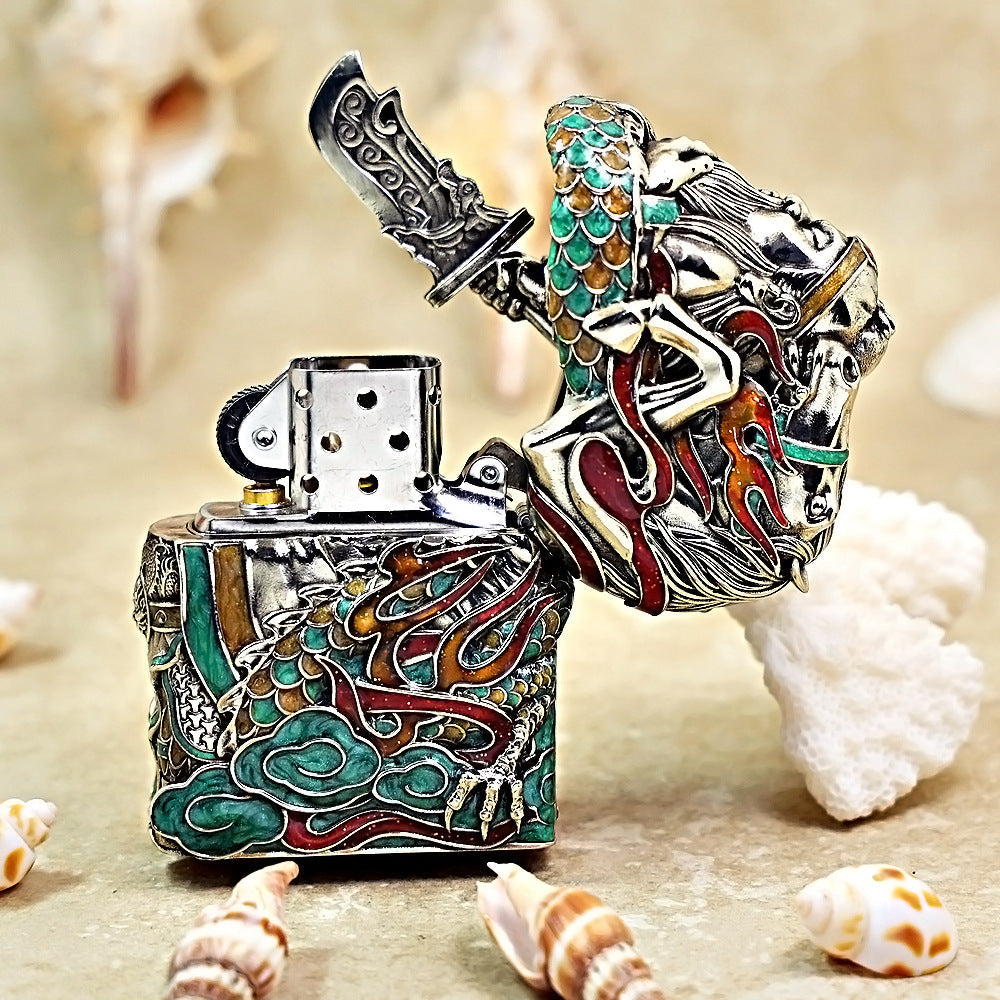 Zippo Solid 3d-embossed Multi Hue Enamel Guan Yu and Serpent Case Bundle - CM28