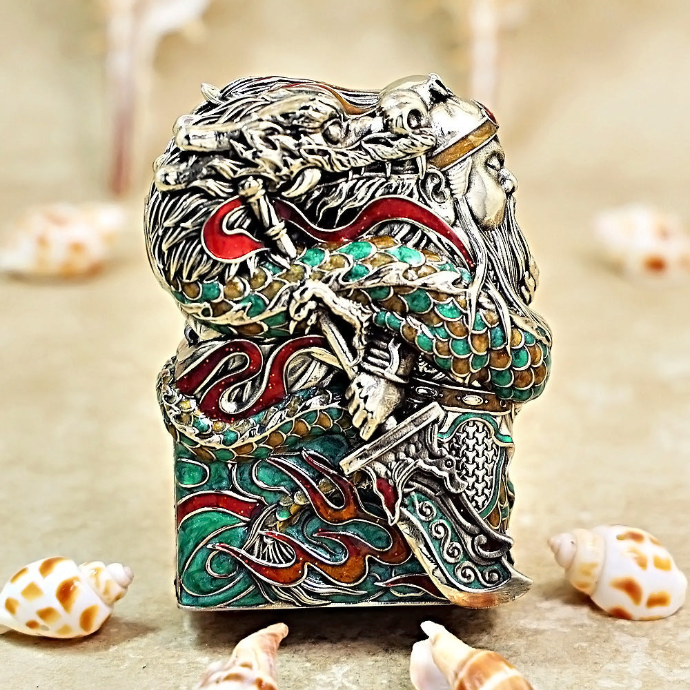 Zippo Solid 3d-embossed Multi Hue Enamel Guan Yu and Serpent Case Bundle - CM28