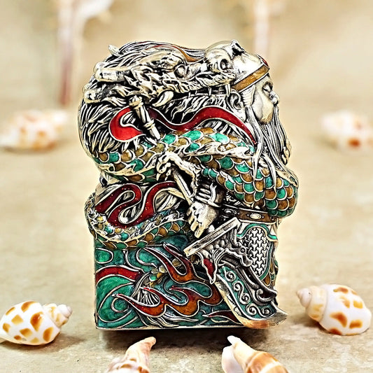 Zippo Solid 3d-embossed Multi Hue Enamel Guan Yu and Serpent Case Bundle - CM28