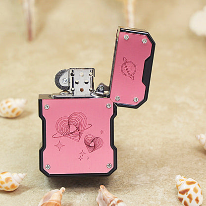 Zippo Solid 3d-embossed Pink Mecha Style Planetary Heart Case Bundle - CM39