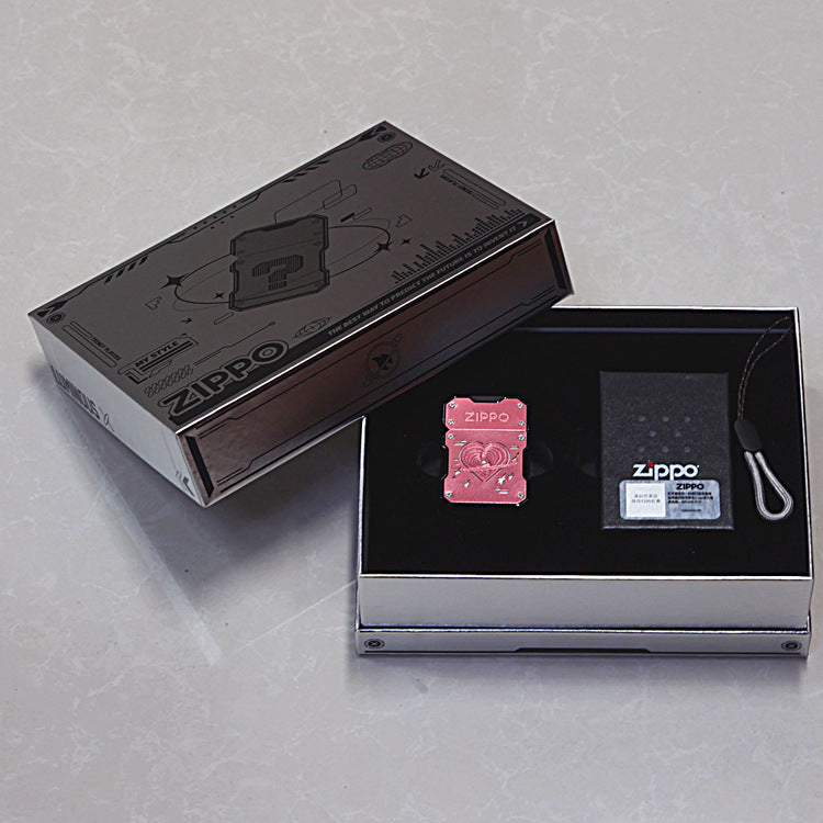 Zippo Solid 3d-embossed Pink Mecha Style Planetary Heart Case Bundle - CM39