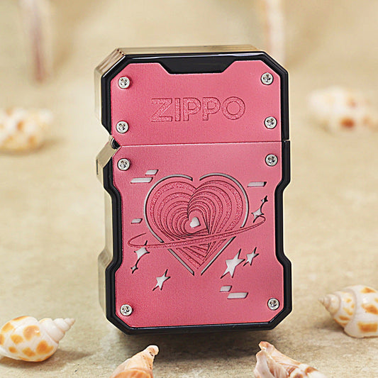 Zippo Solid 3d-embossed Pink Mecha Style Planetary Heart Case Bundle - CM39