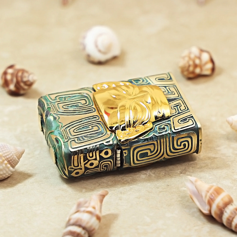 Zippo Solid 3d-embossed Sanxingdui Golden Mask and Bronze Patina Case Bundle - CM25
