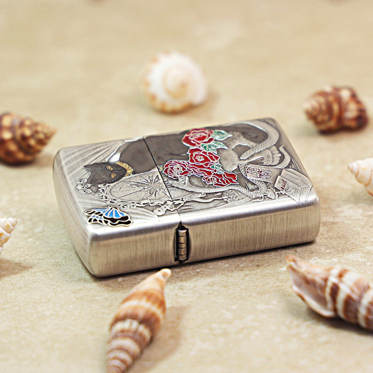 Zippo Solid 3d-embossed Argent Broken Mirror Snake Cat Gothic Case - CM38