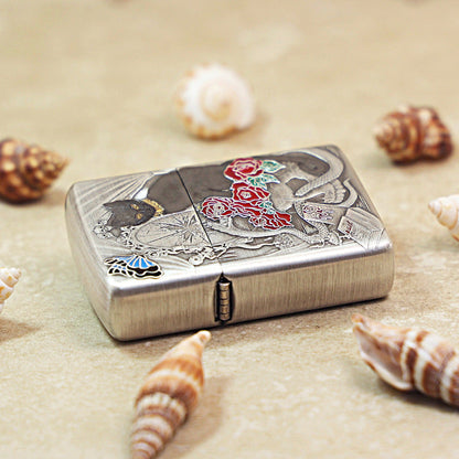 Zippo Solid 3d-embossed Argent Broken Mirror Snake Cat Gothic Case - CM38