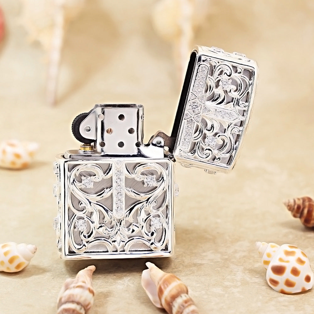 Zippo Solid 3d-embossed Argent Openwork Diamond Crucifix Case - CM21