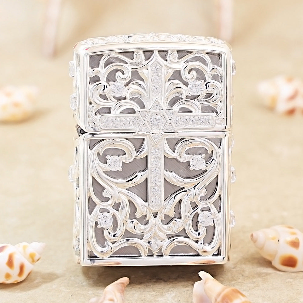 Zippo Solid 3d-embossed Argent Openwork Diamond Crucifix Case - CM21