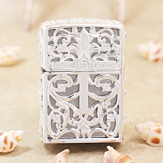 Zippo Solid 3d-embossed Argent Openwork Diamond Crucifix Case - CM21