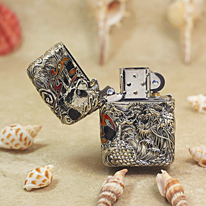 Zippo Solid 3d-embossed Argent Panda and Serpent Battle Case Bundle - CM29