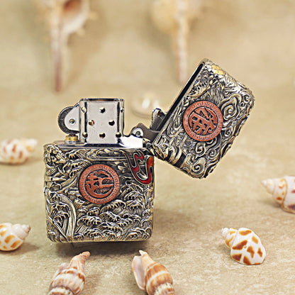 Zippo Solid 3d-embossed Argent Panda and Serpent Battle Case Bundle - CM29