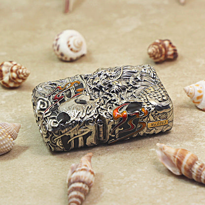 Zippo Solid 3d-embossed Argent Panda and Serpent Battle Case Bundle - CM29