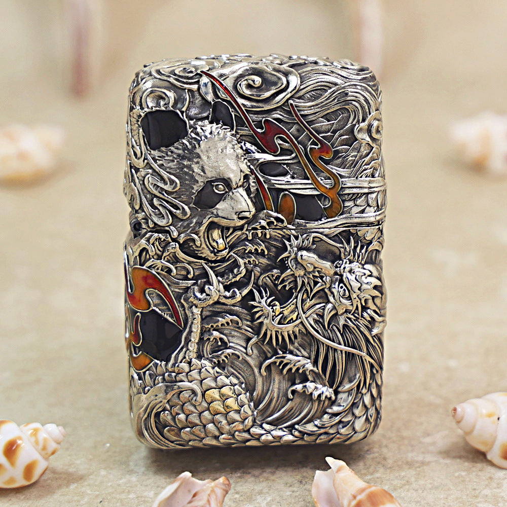 Zippo Solid 3d-embossed Argent Panda and Serpent Battle Case Bundle - CM29