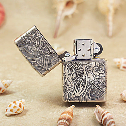 Zippo Solid 3d-embossed Argent Phoenix and Peony Case - CM35