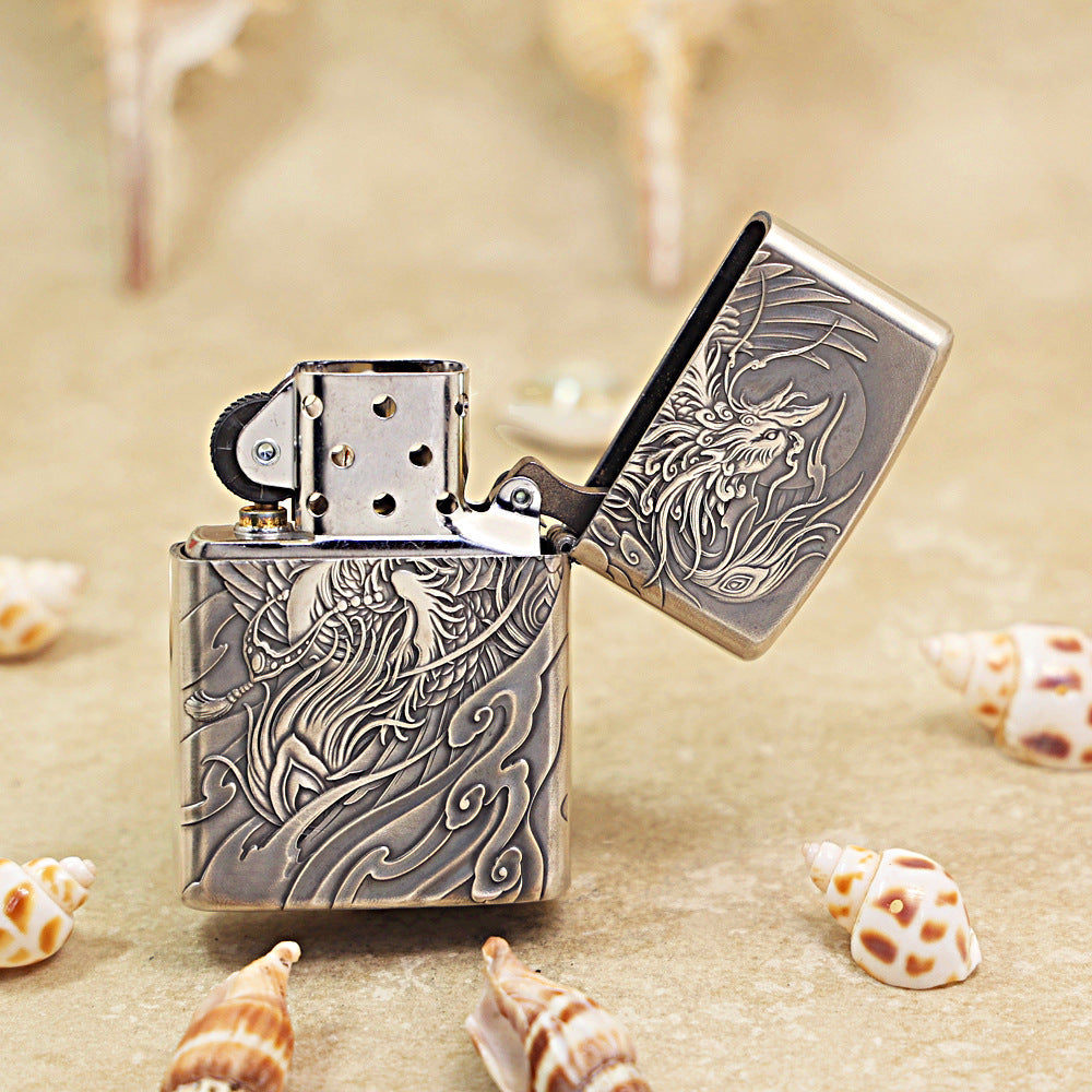 Zippo Solid 3d-embossed Argent Phoenix and Peony Case - CM35