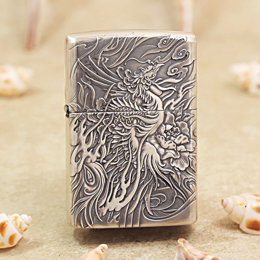 Zippo Solid 3d-embossed Argent Phoenix and Peony Case - CM35