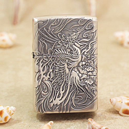 Zippo Solid 3d-embossed Argent Phoenix and Peony Case - CM35