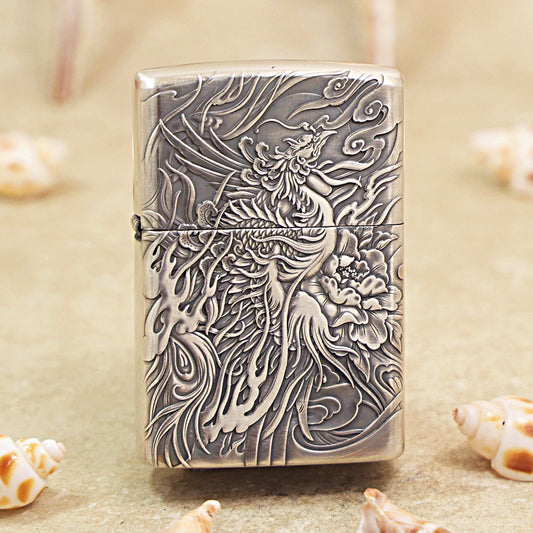 Zippo Solid 3d-embossed Argent Phoenix and Peony Case - CM35
