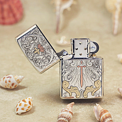Zippo Solid 3d-embossed Argent Sword of Judgment and Cherubs Case - CM30