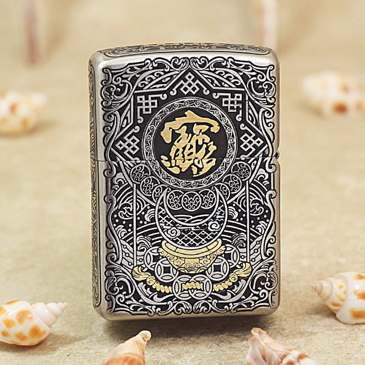 Zippo Solid 3d-embossed Two Finish Pixiu Fortune God Case - CM24