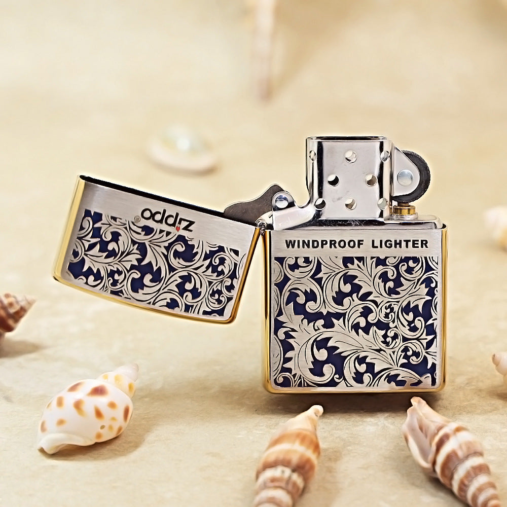 Zippo Premium Shine Bronze Blue Hue Filled Arabesque Scroll - CS05