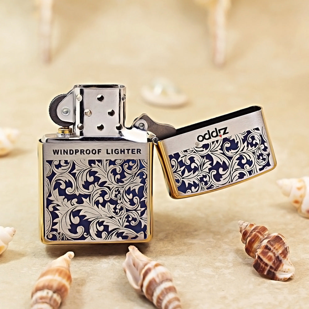 Zippo Premium Shine Bronze Blue Hue Filled Arabesque Scroll - CS05