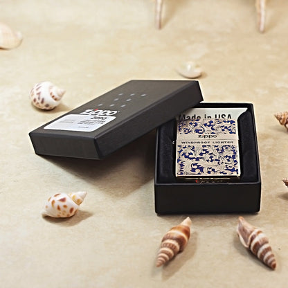 Zippo Premium Shine Bronze Blue Hue Filled Arabesque Scroll - CS05