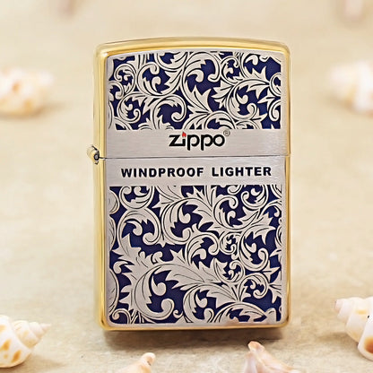 Zippo Premium Shine Bronze Blue Hue Filled Arabesque Scroll - CS05