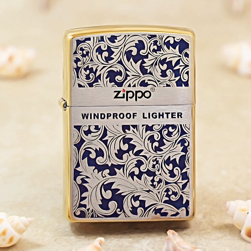 Zippo Premium Shine Bronze Blue Hue Filled Arabesque Scroll - CS05